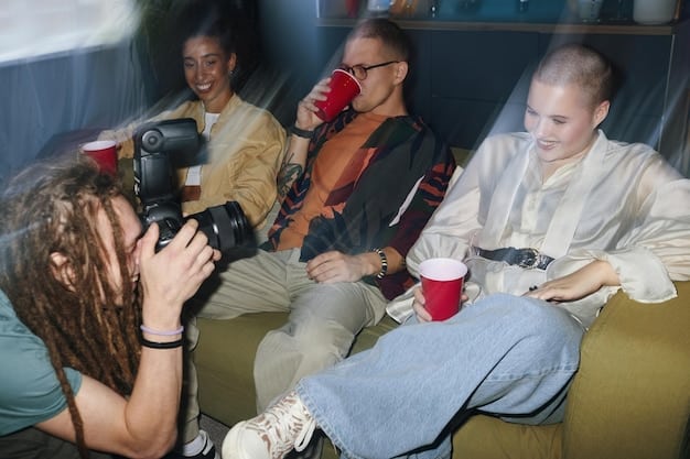 A close-up shot of a diverse group of media professionals (writers, directors, actors) collaborating on a film set, showing a collaborative and inclusive environment.