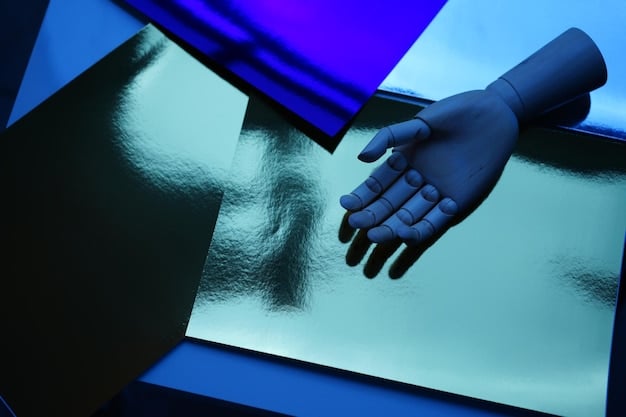 Close-up of a human hand interacting with a holographic display, creating a digital sculpture with the help of AI. The scene is set in a futuristic studio.