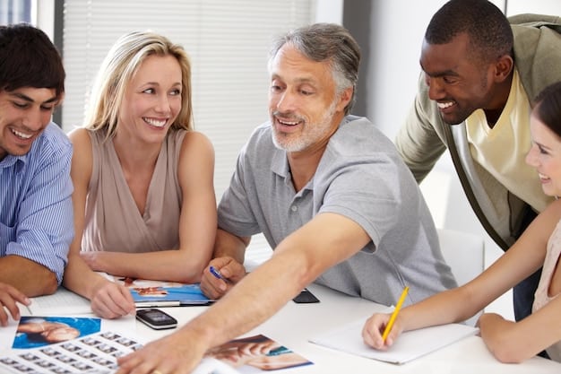 A group of adults participating in a financial literacy workshop, led by a knowledgeable instructor. The participants are engaged and asking questions, symbolizing their commitment to improving their financial knowledge.