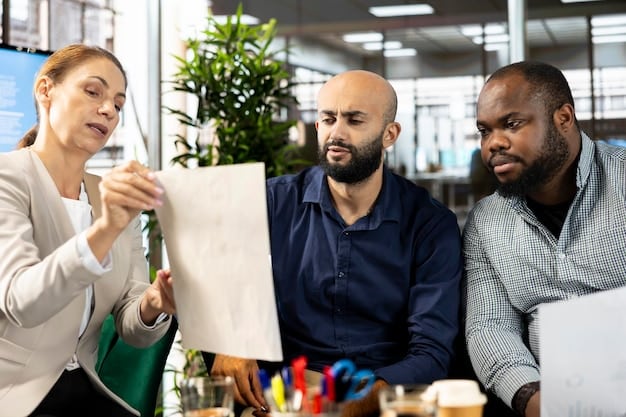 A diverse group of professionals working collaboratively in an office setting, symbolizing the importance of leadership and effective management in racial equity initiatives. The image should convey professionalism and teamwork.