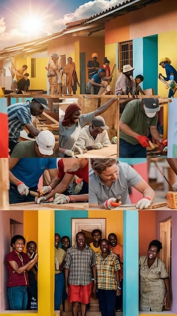 A collage featuring four distinct images. The first shows a group of diverse students volunteering in a community garden. The second captures a university admissions officer reviewing applications. The third highlights a student receiving a scholarship. The fourth depicts a graph illustrating the socioeconomic diversity of a student body.