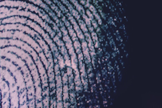 A close-up on a digital fingerprint with binary code in the background, symbolizing the pervasive nature of algorithms and data tracking in modern society.