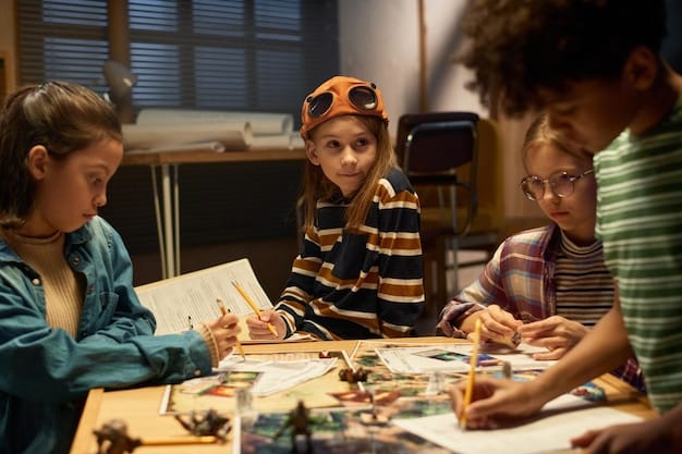 A group of diverse children working together on a school project, symbolizing access to educational opportunities and a brighter future for all.