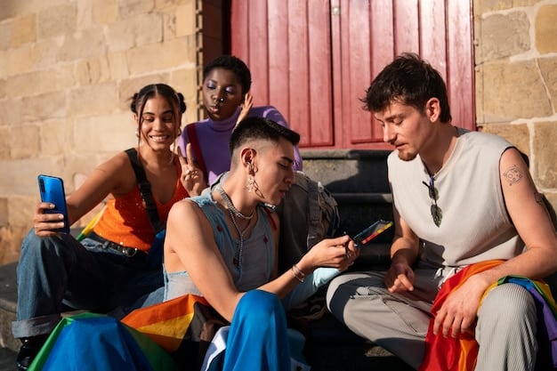 A group of diverse people participating in a workshop that promotes LGBTQ+ anti-discrimination awareness.