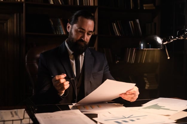 A legal expert or analyst thoughtfully reviewing court documents, symbolizing the detailed and complex legal scrutiny that new affirmative action policies will likely undergo. The setting is a professional law office.