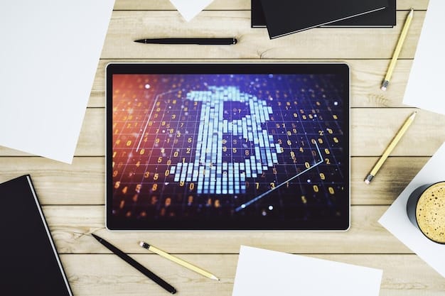 A detailed illustration of a blockchain ledger on a computer screen, with artistic elements like a hand holding a stylised pen, and snippets of musical notation floating around. This represents the intersection of digital technology, copyright, and creative ownership.