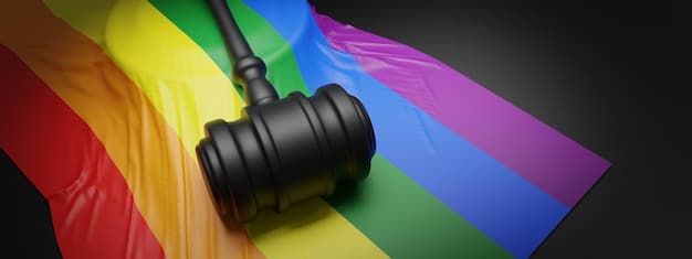 A stylized depiction of legal documents with a gavel and a rainbow flag subtly integrated, representing the intersection of law and LGBTQ+ rights, focusing on new federal guidelines.