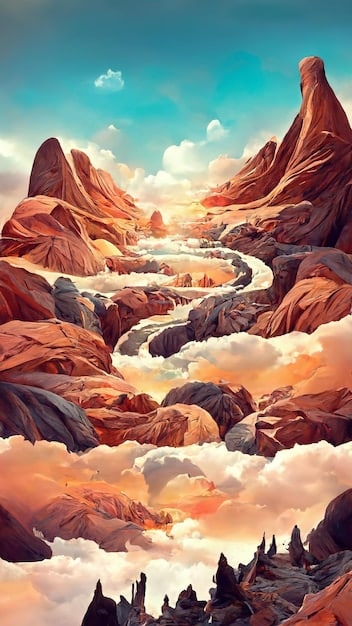 A digitally painted landscape in Procreate, featuring rich colors and intricate details, showcasing advanced blending and layering techniques.